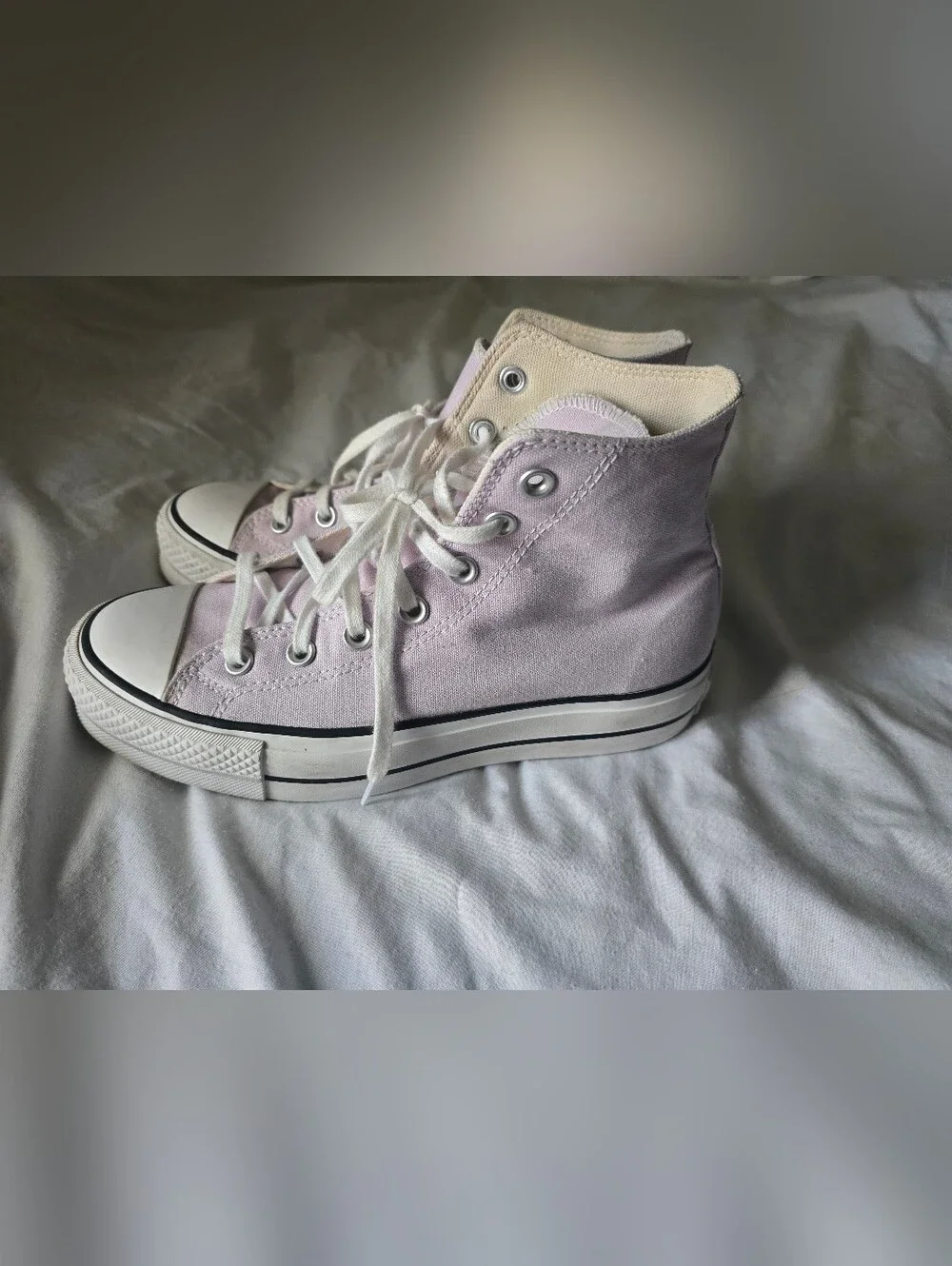 Converse High-Top Canvas Sneakers in Light Lavender and White Platform